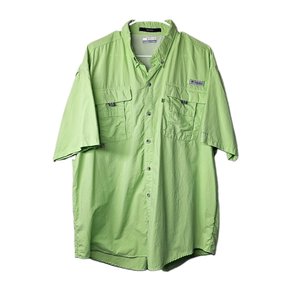 Columbia PFG Bahama Short Sleeve Fishing Shirt Green Mens XL Vented Pockets